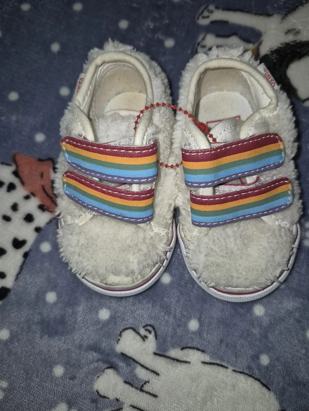 Vans White Fuzzy Baby Sneakers with Rainbow Straps